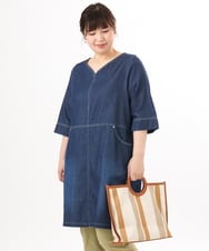 OLEED12099 eur3(エウルキューブ) 【大きいサイズ】Vネックデニムチュニック ネイビー