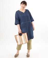 OLEED12099 eur3(エウルキューブ) 【大きいサイズ】Vネックデニムチュニック ネイビー