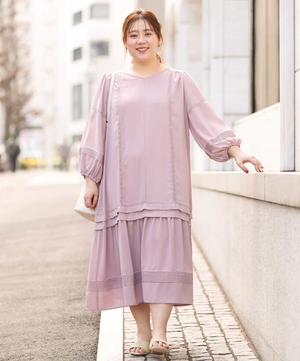 OLEEM11100 eur3(エウルキューブ) 【大きいサイズ】ナチュラルテイストワンピース ピンク