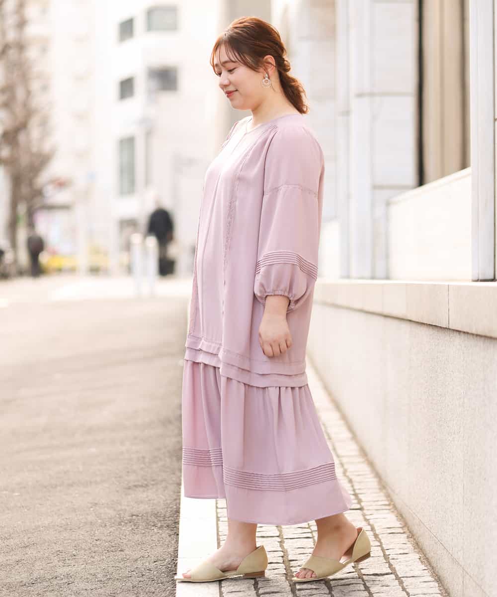OLEEM11100 eur3(エウルキューブ) 【大きいサイズ】ナチュラルテイストワンピース ピンク