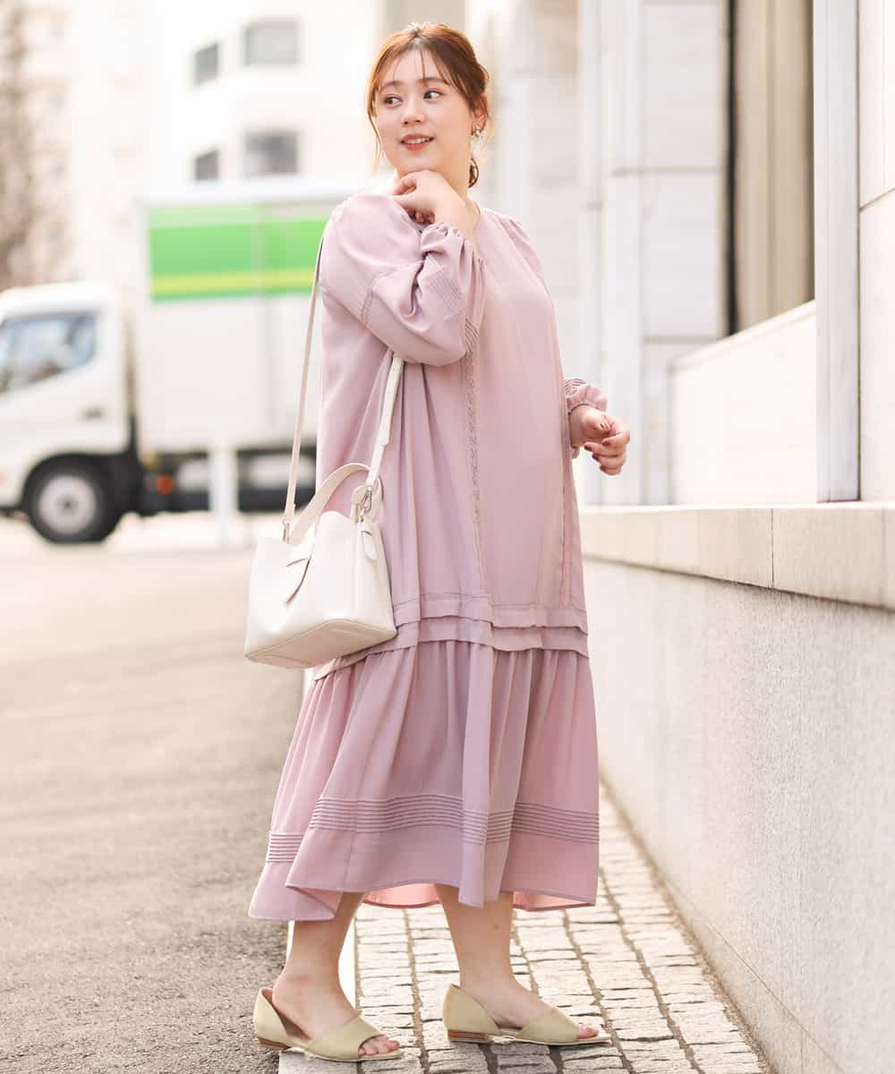 OLEEM11100 eur3(エウルキューブ) 【大きいサイズ】ナチュラルテイストワンピース ピンク