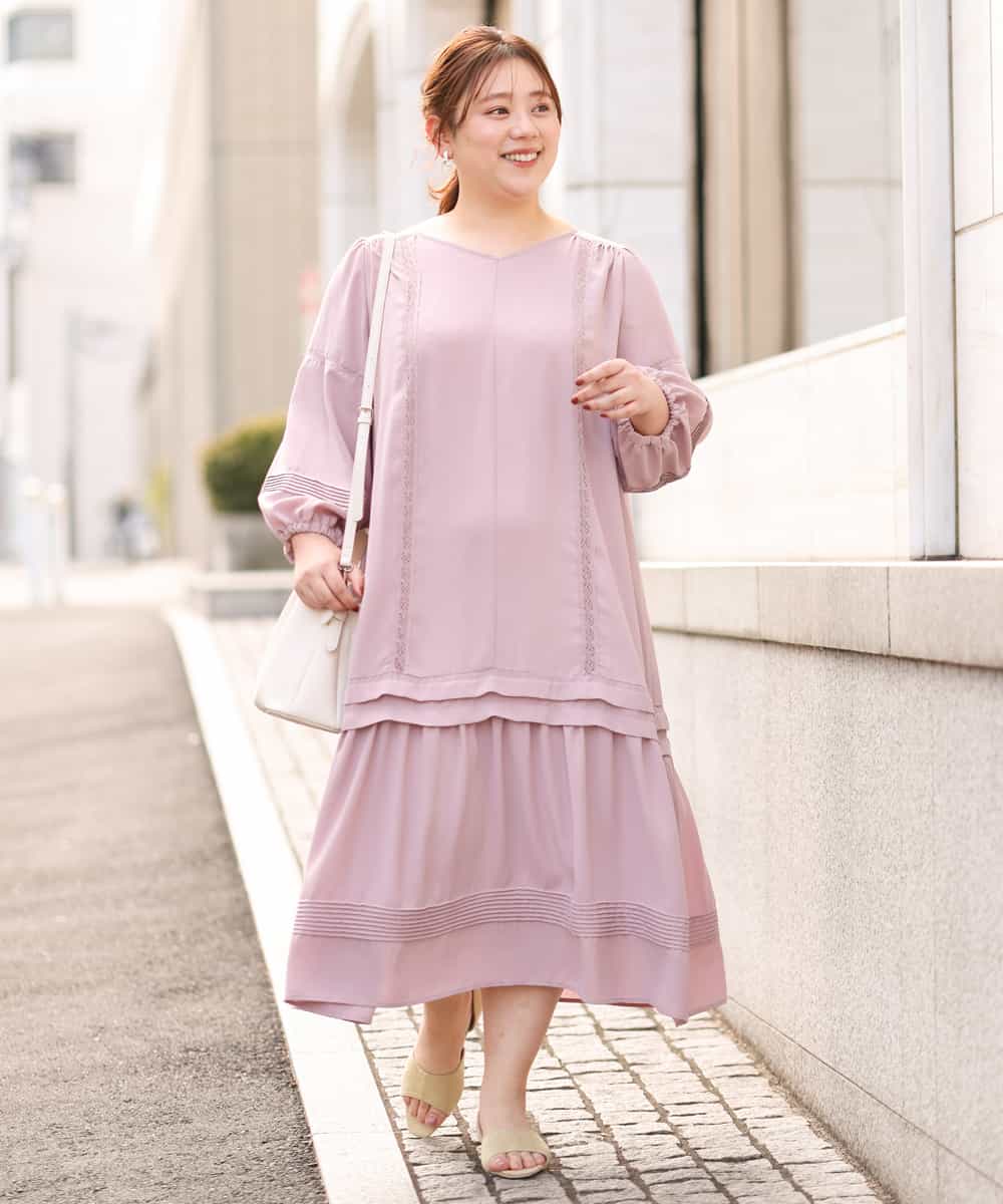 OLEEM11100 eur3(エウルキューブ) 【大きいサイズ】ナチュラルテイストワンピース ピンク