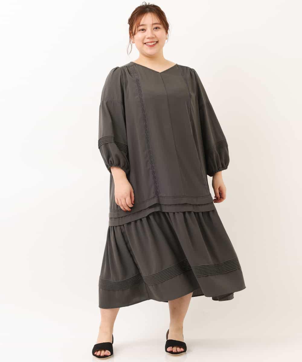 OLEEM11100 eur3(エウルキューブ) 【大きいサイズ】ナチュラルテイストワンピース ダークグレー