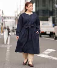 OLEEM15090 eur3(エウルキューブ) 【大きいサイズ】縦見え！ナチュラルフェミニン楊柳ワンピース ネイビー(57)
