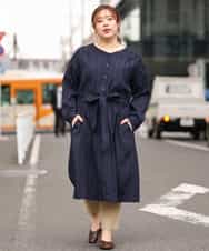 OLEEM15090 eur3(エウルキューブ) 【大きいサイズ】縦見え！ナチュラルフェミニン楊柳ワンピース ネイビー(57)