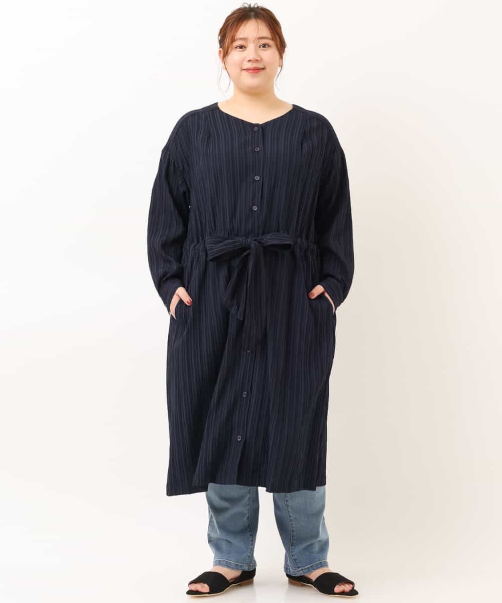 OLEEM15090 eur3(エウルキューブ) 【大きいサイズ】縦見え！ナチュラルフェミニン楊柳ワンピース ネイビー(57)