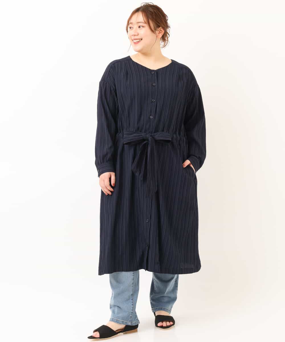 OLEEM15090 eur3(エウルキューブ) 【大きいサイズ】縦見え！ナチュラルフェミニン楊柳ワンピース ネイビー(57)