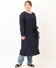 OLEEM15090 eur3(エウルキューブ) 【大きいサイズ】縦見え！ナチュラルフェミニン楊柳ワンピース ネイビー(57)
