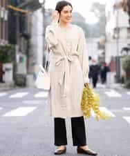 OLEEM15090 eur3(エウルキューブ) 【大きいサイズ】縦見え！ナチュラルフェミニン楊柳ワンピース ベージュ(82)