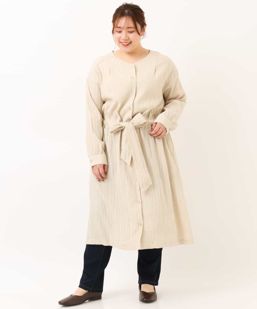 OLEEM15090 eur3(エウルキューブ) 【大きいサイズ】縦見え！ナチュラルフェミニン楊柳ワンピース ベージュ(82)