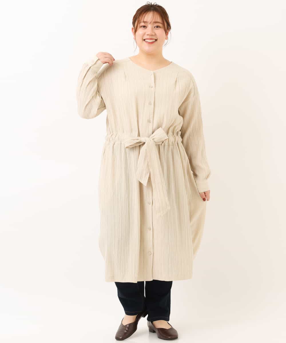 OLEEM15090 eur3(エウルキューブ) 【大きいサイズ】縦見え！ナチュラルフェミニン楊柳ワンピース ベージュ(82)