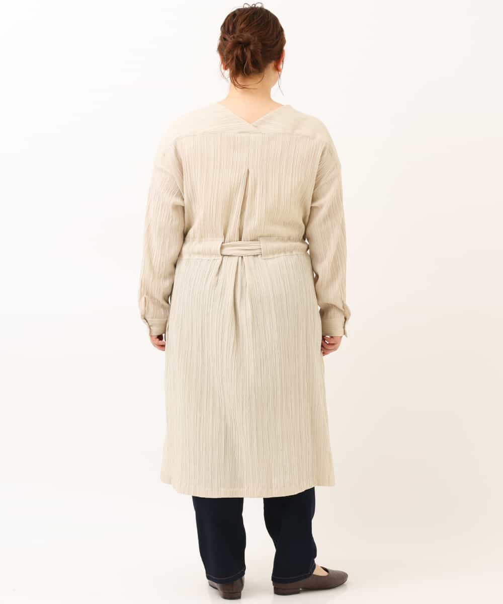 OLEEM15090 eur3(エウルキューブ) 【大きいサイズ】縦見え！ナチュラルフェミニン楊柳ワンピース ベージュ(82)