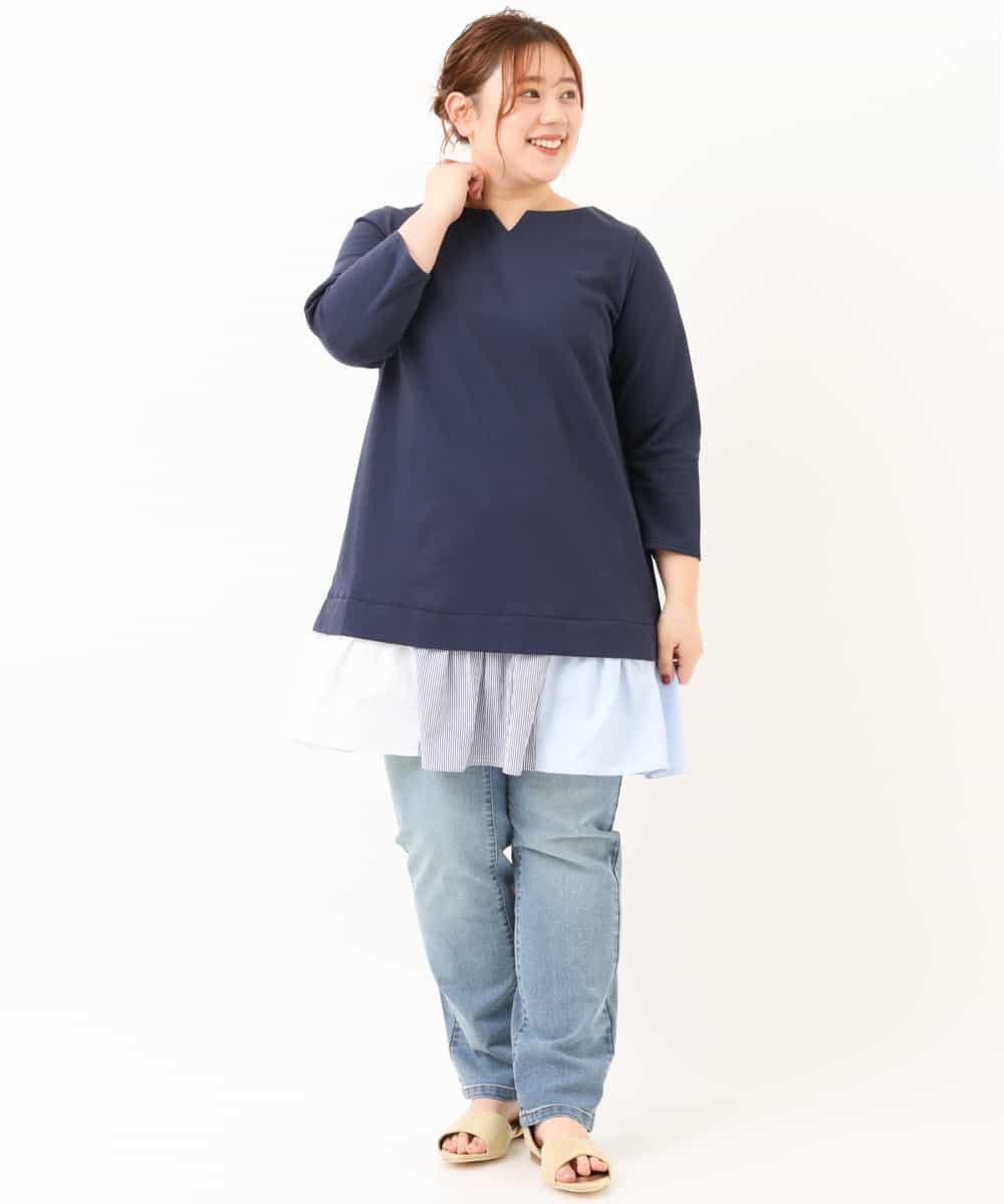 OLEEM17080 eur3(エウルキューブ) 【大きいサイズ】ドッキングフリルチュニック ネイビー(57)