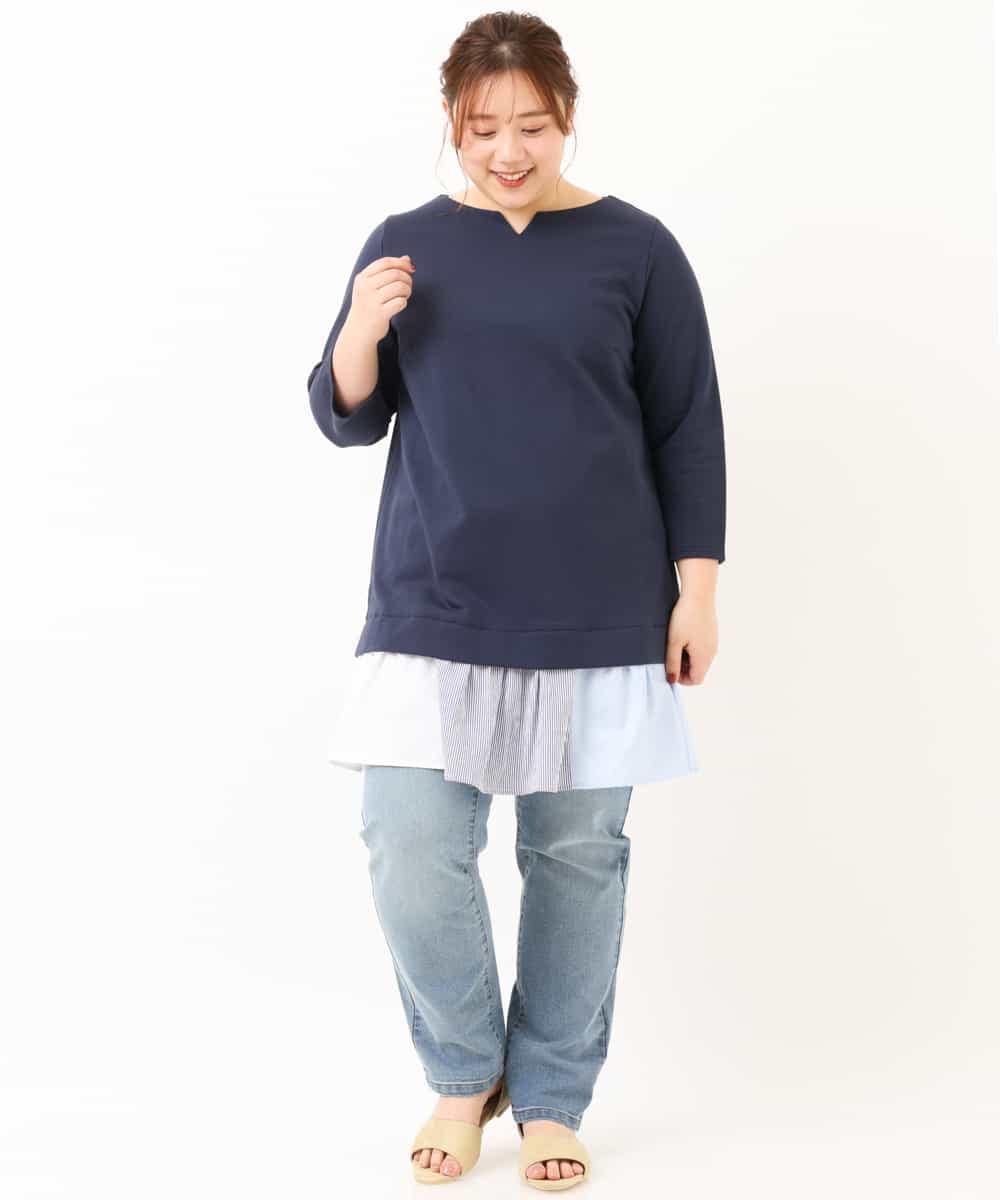 OLEEM17080 eur3(エウルキューブ) 【大きいサイズ】ドッキングフリルチュニック ネイビー(57)