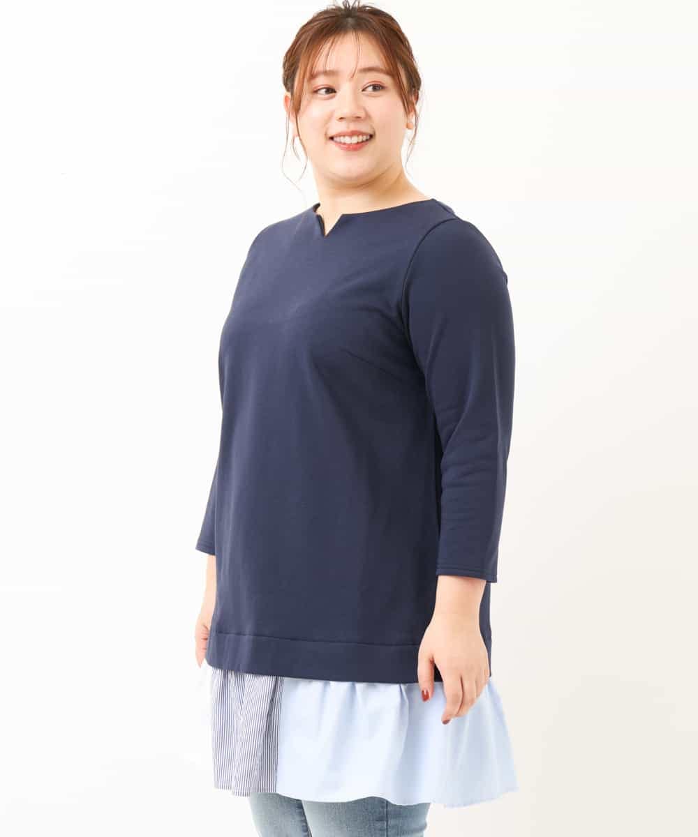 OLEEM17080 eur3(エウルキューブ) 【大きいサイズ】ドッキングフリルチュニック ネイビー(57)