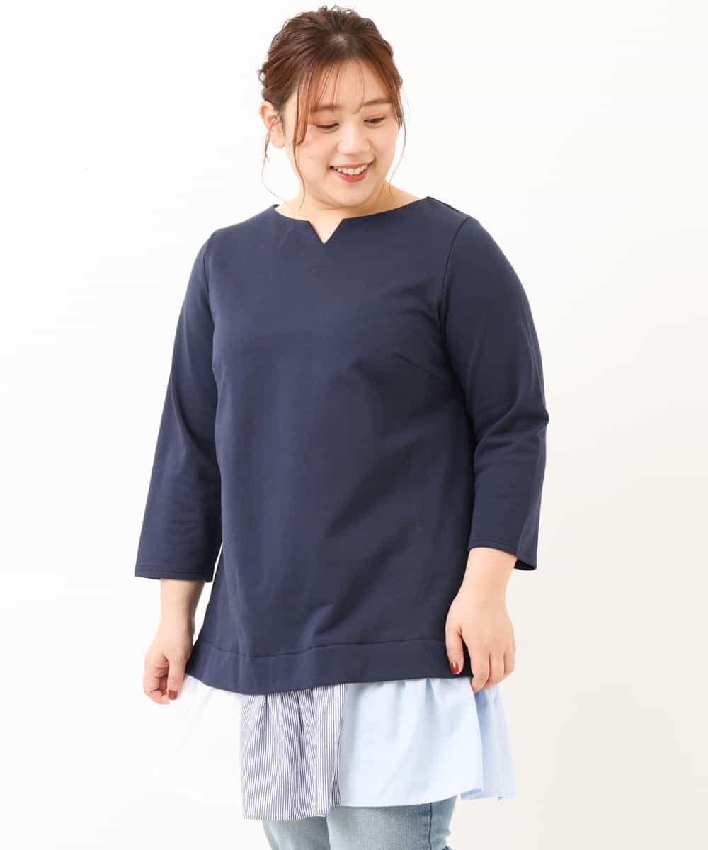 OLEEM17080 eur3(エウルキューブ) 【大きいサイズ】ドッキングフリルチュニック ネイビー(57)