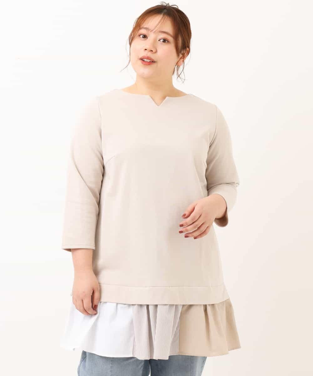 OLEEM17080 eur3(エウルキューブ) 【大きいサイズ】ドッキングフリルチュニック ライトグレー(91)