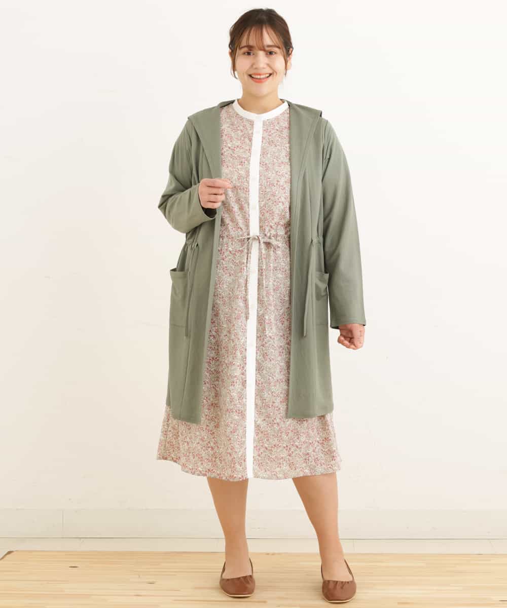 OLEEP11090 eur3(エウルキューブ) 【TV着用】【大きいサイズ/11号サイズあり】シフォンフラワープリントワンピース ベージュ(82)