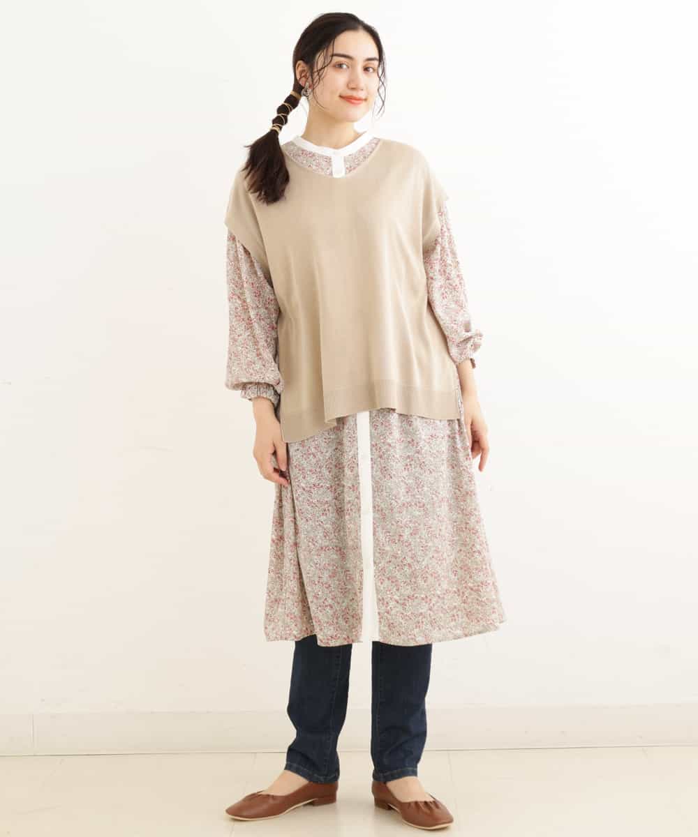 OLEEP11090 eur3(エウルキューブ) 【TV着用】【大きいサイズ/11号サイズあり】シフォンフラワープリントワンピース ベージュ(82)
