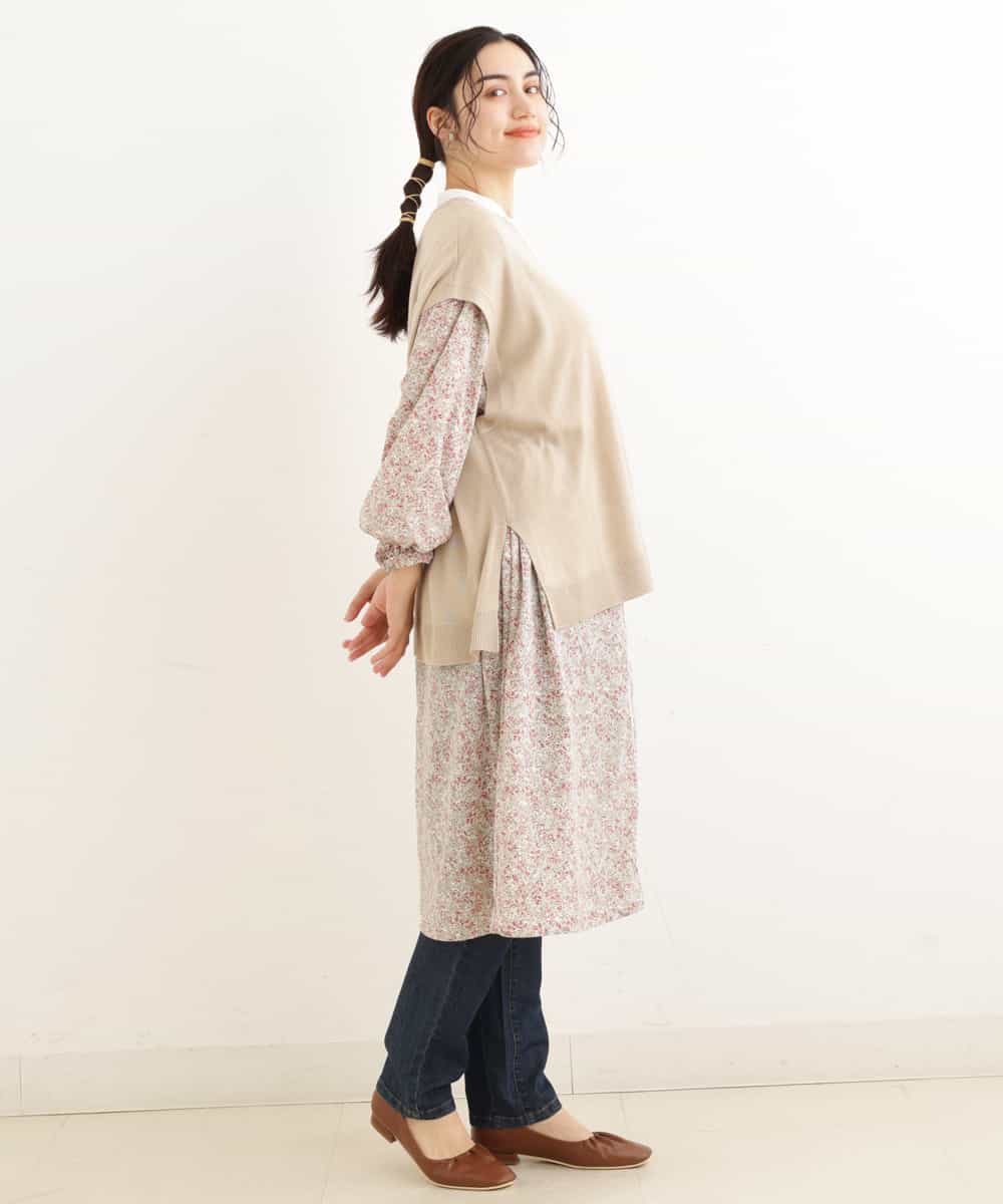 OLEEP11090 eur3(エウルキューブ) 【TV着用】【大きいサイズ/11号サイズあり】シフォンフラワープリントワンピース ベージュ(82)