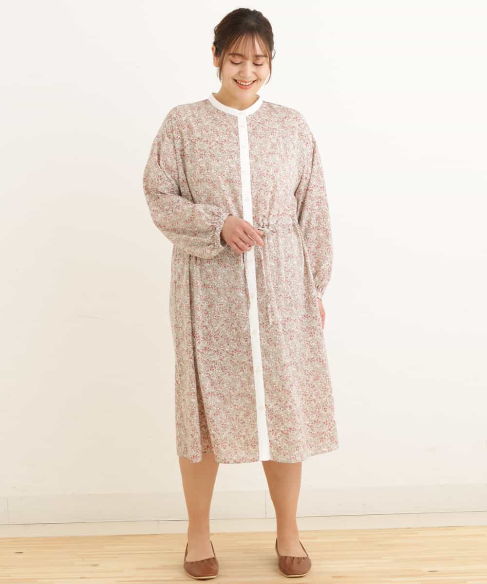 OLEEP11090 eur3(エウルキューブ) 【TV着用】【大きいサイズ/11号サイズあり】シフォンフラワープリントワンピース ベージュ(82)