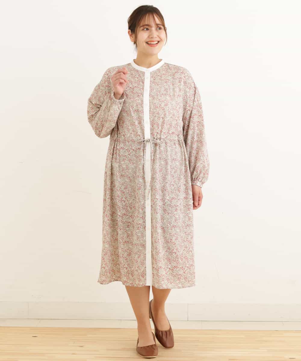 OLEEP11090 eur3(エウルキューブ) 【TV着用】【大きいサイズ/11号サイズあり】シフォンフラワープリントワンピース ベージュ(82)