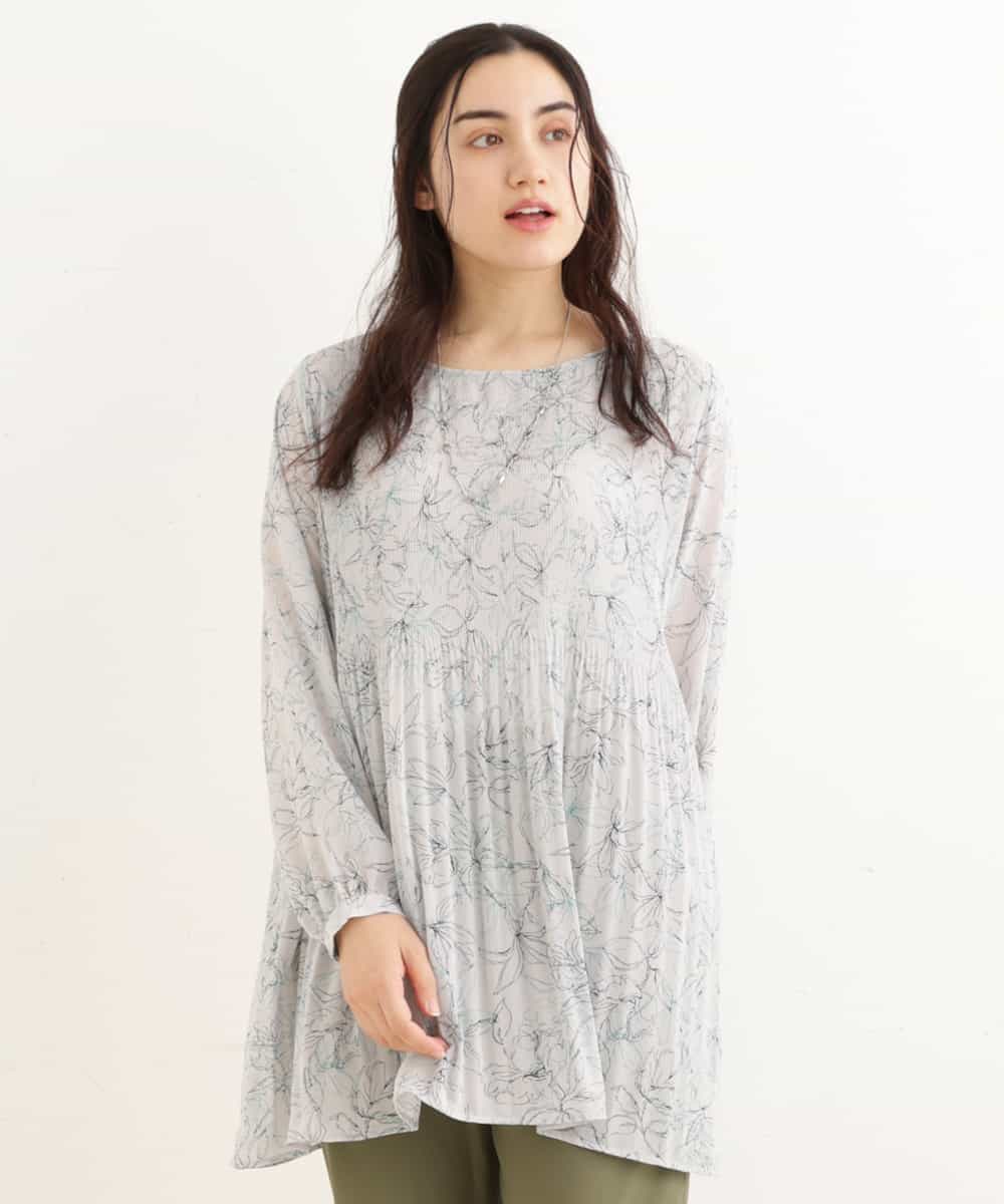 OLEEP16080 eur3(エウルキューブ) 【大きいサイズ】線画フラワープリントチュニック ライトブルー(50)