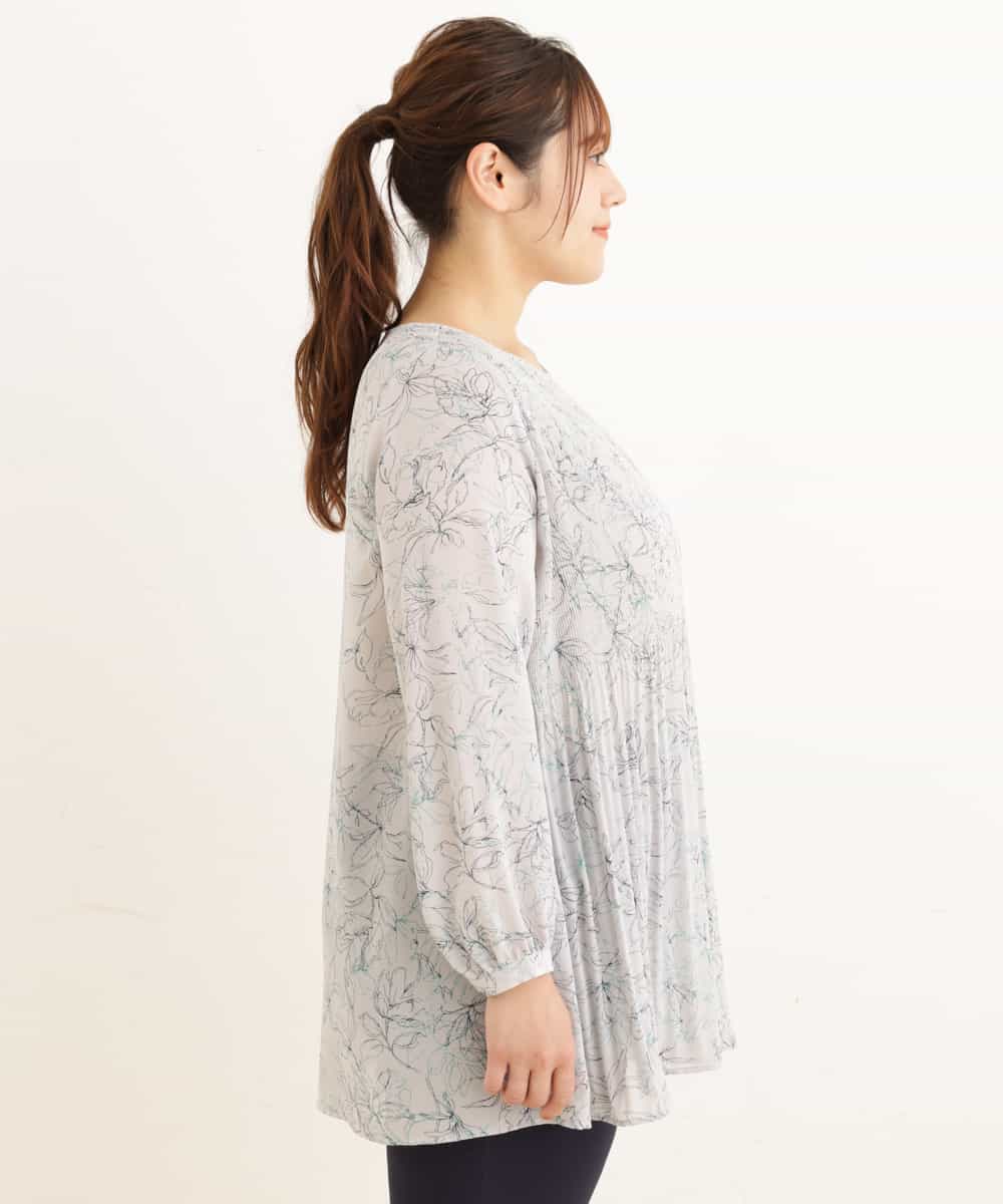 OLEEP16080 eur3(エウルキューブ) 【大きいサイズ】線画フラワープリントチュニック ライトブルー(50)