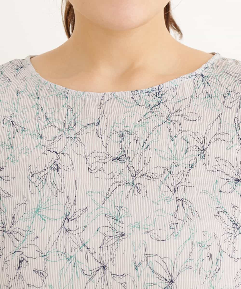 OLEEP16080 eur3(エウルキューブ) 【大きいサイズ】線画フラワープリントチュニック ライトブルー(50)