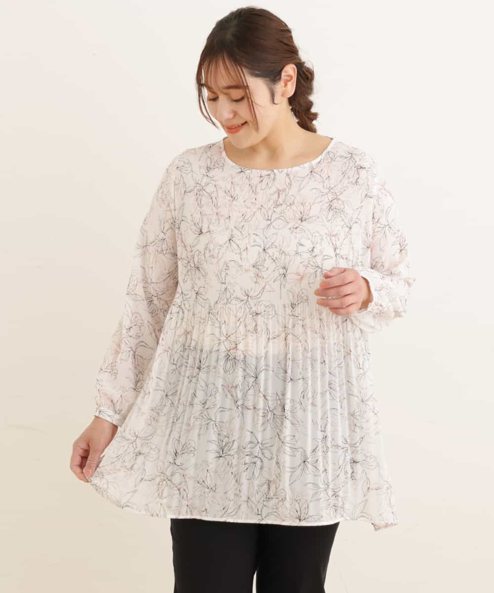 OLEEP16080 eur3(エウルキューブ) 【大きいサイズ】線画フラワープリントチュニック アイボリー(80)