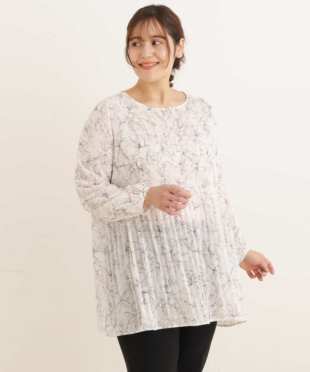 OLEEP16080 eur3(エウルキューブ) 【大きいサイズ】線画フラワープリントチュニック アイボリー(80)