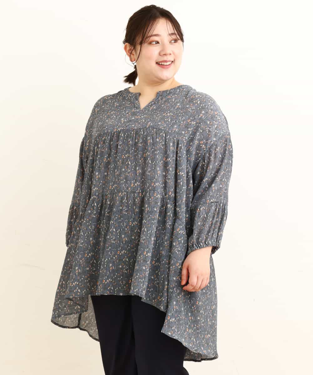 大きいサイズ 11号サイズあり 花柄シフォン楊柳チュニック チュニック Eur3 エウルキューブ イトキンオンラインストア