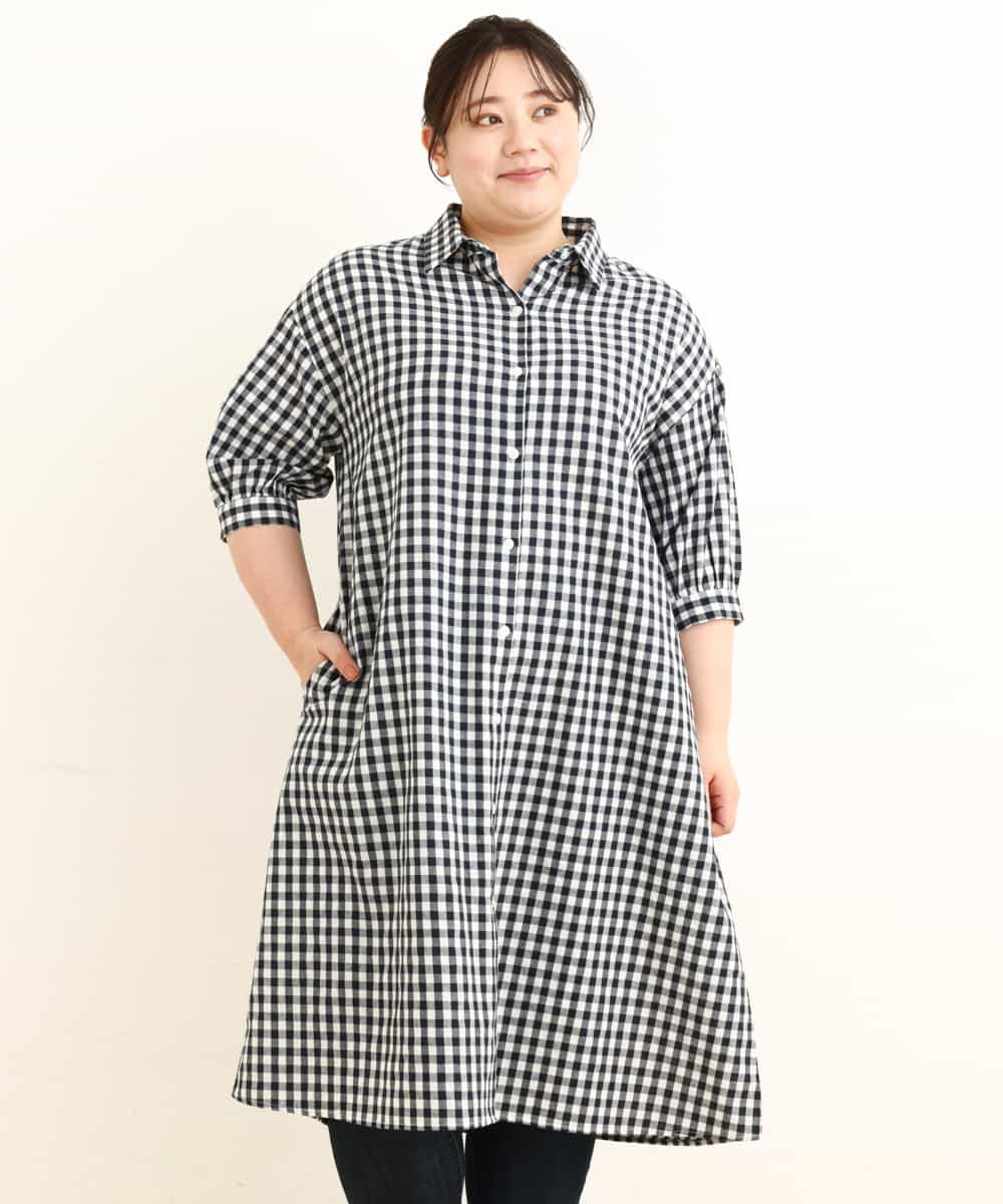 大きいサイズ 11号サイズあり ギンガムチェックシャツワンピース ワンピース Eur3 エウルキューブ イトキンオンラインストア