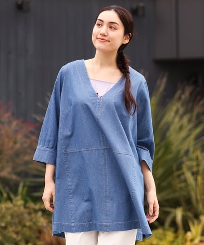 OLEES05090 eur3 【大きいサイズ】Vネックデニムチュニック