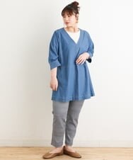 OLEES05090 eur3(エウルキューブ) 【大きいサイズ】Vネックデニムチュニック ライトブルー(50)