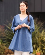 OLEES05090 eur3(エウルキューブ) 【大きいサイズ】Vネックデニムチュニック ライトブルー(50)