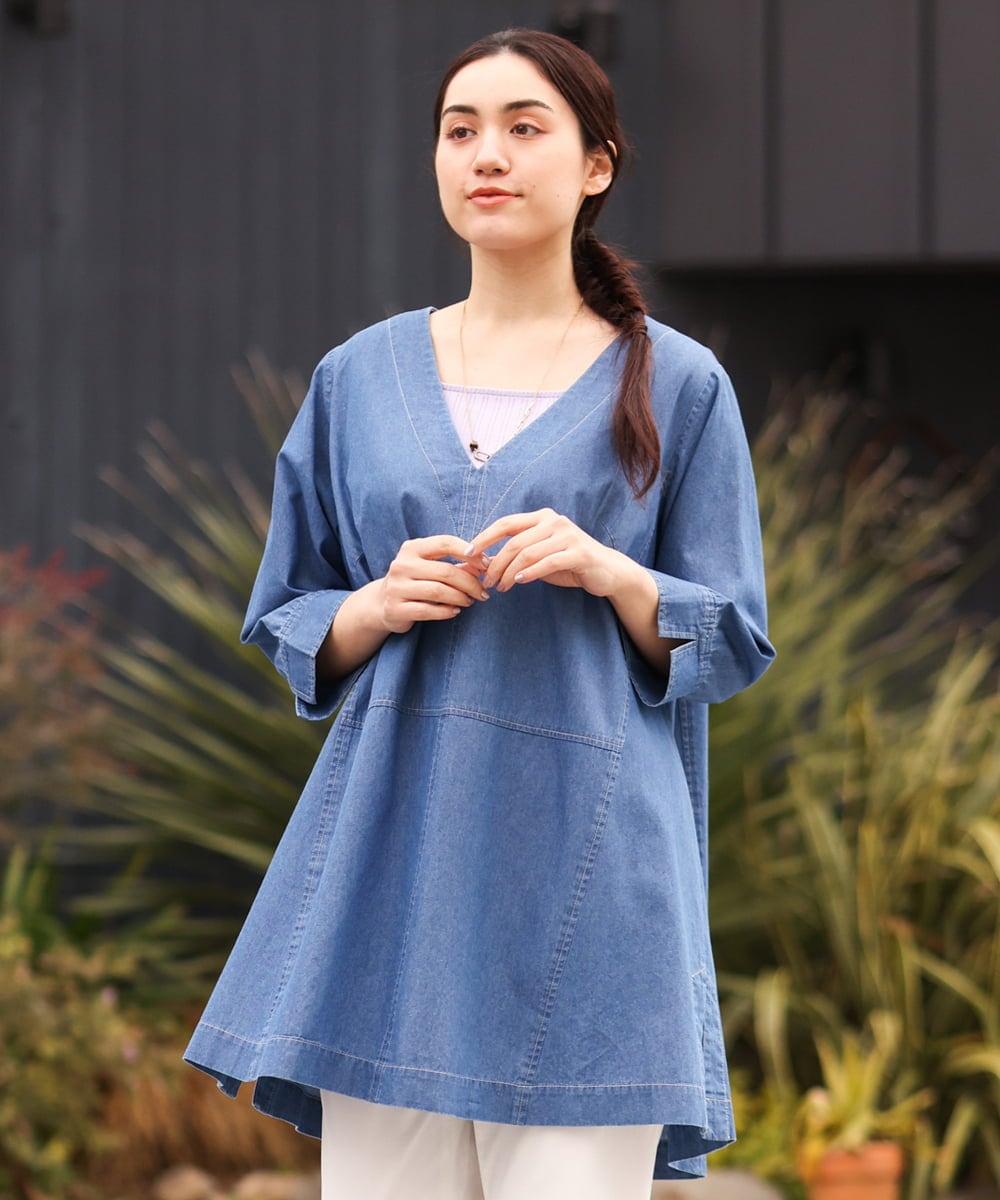 大きいサイズ】Vネックデニムチュニック(チュニック) eur3(エウルキューブ)｜イトキンオンラインストア