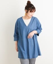 OLEES05090 eur3(エウルキューブ) 【大きいサイズ】Vネックデニムチュニック ライトブルー(50)