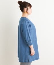 OLEES05090 eur3(エウルキューブ) 【大きいサイズ】Vネックデニムチュニック ライトブルー(50)