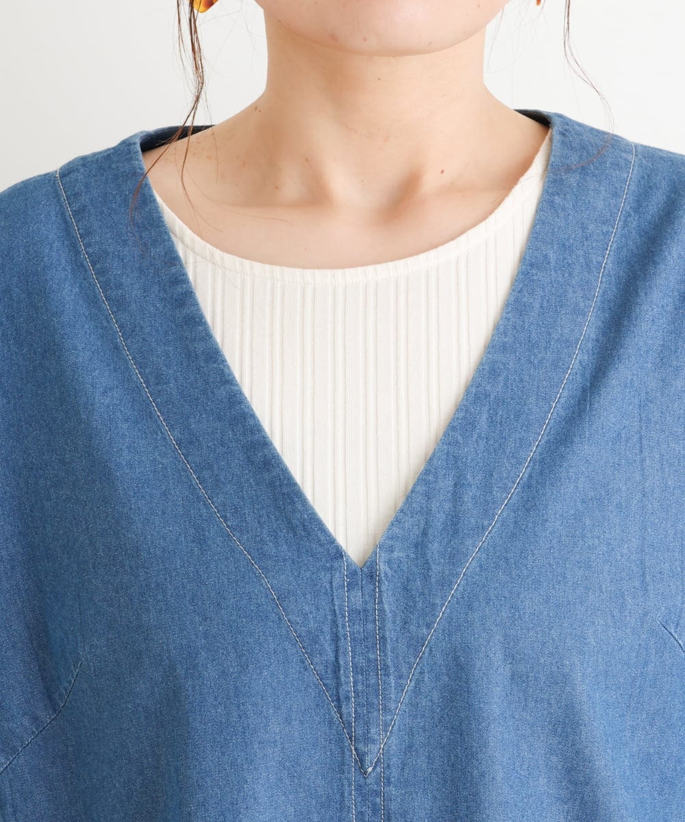 OLEES05090 eur3(エウルキューブ) 【大きいサイズ】Vネックデニムチュニック ライトブルー(50)