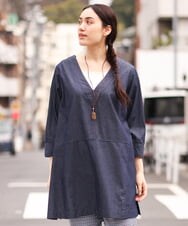 OLEES05090 eur3(エウルキューブ) 【大きいサイズ】Vネックデニムチュニック ネイビー(57)
