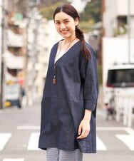 OLEES05090 eur3(エウルキューブ) 【大きいサイズ】Vネックデニムチュニック ネイビー(57)