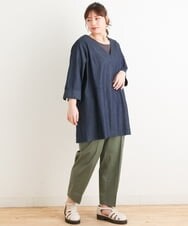 OLEES05090 eur3(エウルキューブ) 【大きいサイズ】Vネックデニムチュニック ネイビー(57)