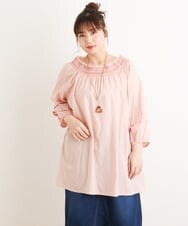 OLEES16090 eur3(エウルキューブ) 【大きいサイズ】スモッキング刺繍チュニック オレンジ(15)