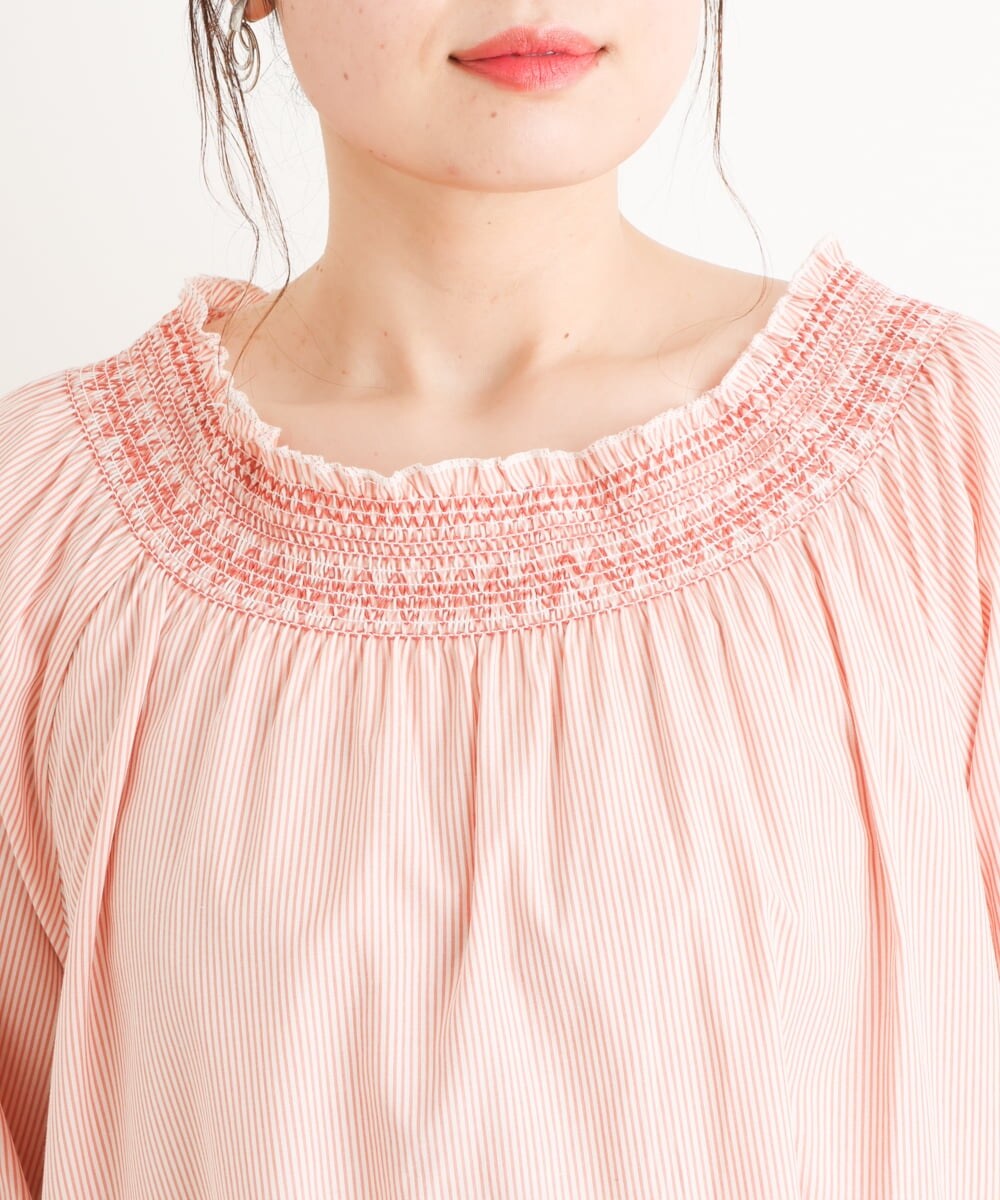 OLEES16090 eur3(エウルキューブ) 【大きいサイズ】スモッキング刺繍チュニック オレンジ(15)