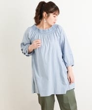 OLEES16090 eur3(エウルキューブ) 【大きいサイズ】スモッキング刺繍チュニック ブルー(55)