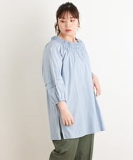OLEES16090 eur3(エウルキューブ) 【大きいサイズ】スモッキング刺繍チュニック ブルー(55)