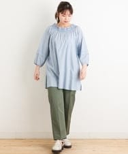 OLEES16090 eur3(エウルキューブ) 【大きいサイズ】スモッキング刺繍チュニック ブルー(55)