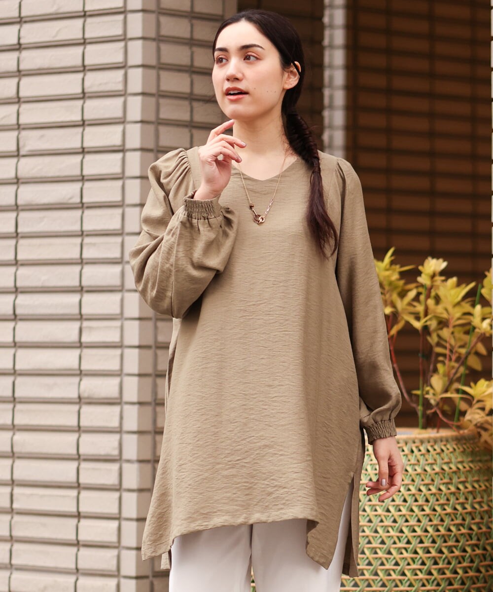 OLEES30080 eur3(エウルキューブ) 【大きいサイズ】インショルダーVネックチュニック カーキ(36)