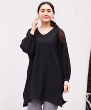 OLEES30080 eur3(エウルキューブ) 【大きいサイズ】インショルダーVネックチュニック ブラック(94)